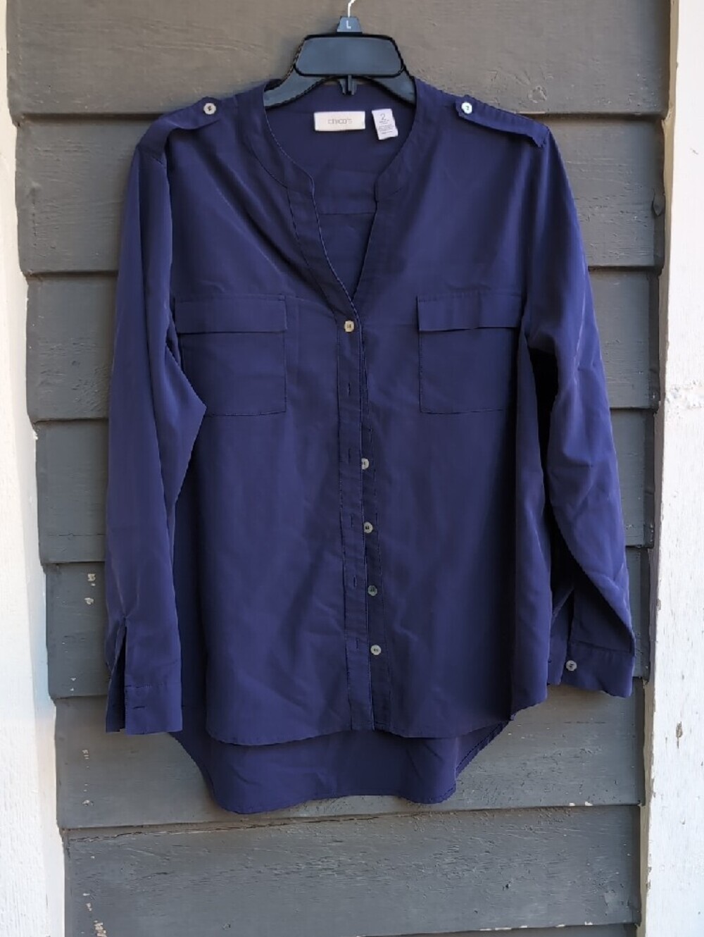 Chico's Women's Top in Navy Purple Size 2 (Large)